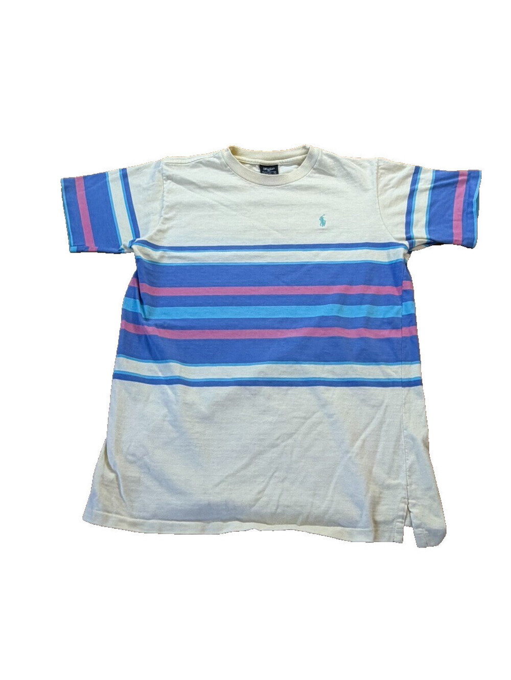 VTG RALPH LAUREN Polo Crew Neck Tee Made in USA Block Striped 90s Pastel L
